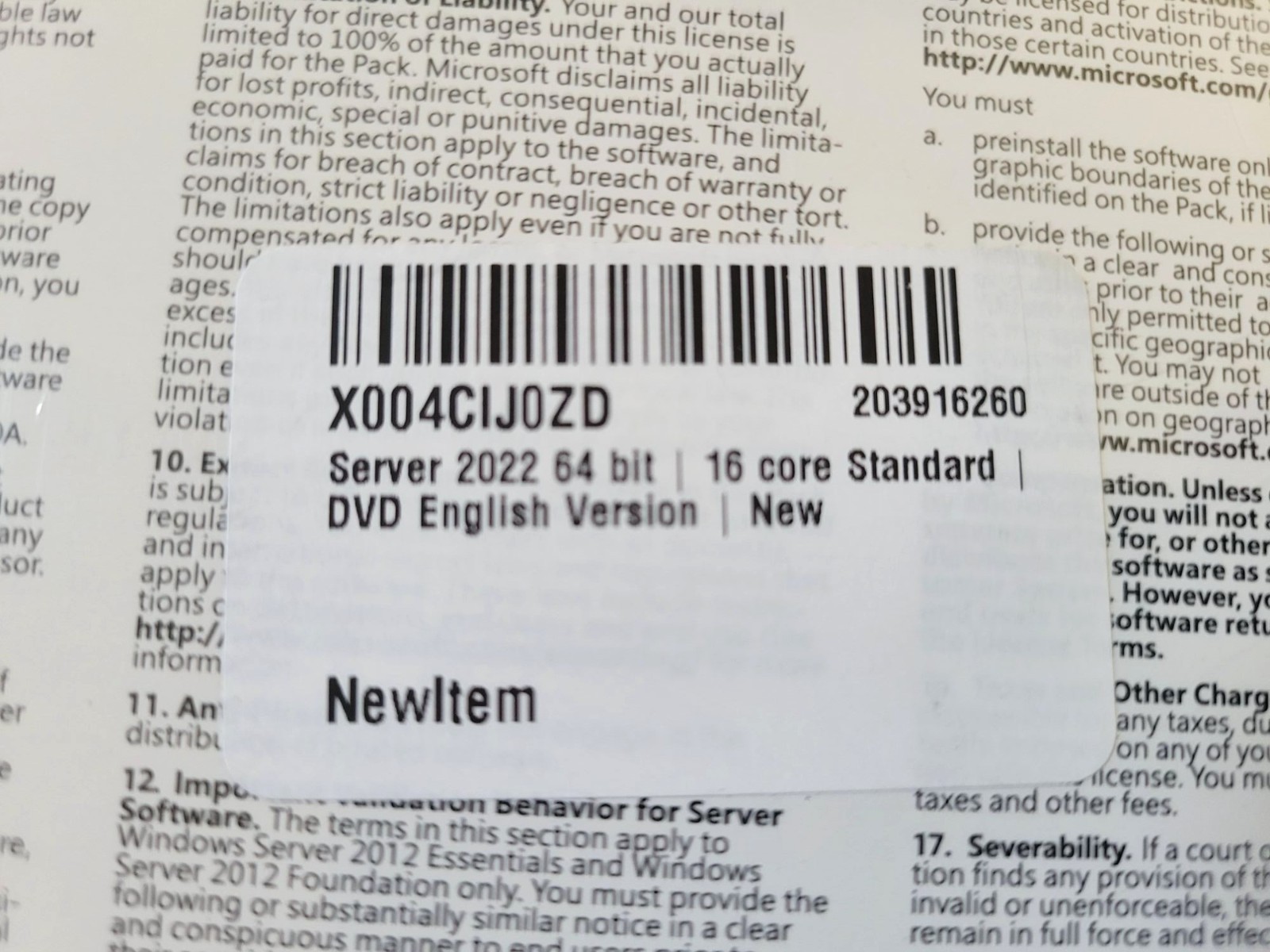 Microsoft Windows Server 2022 Standard Base License with media and key 16 Core