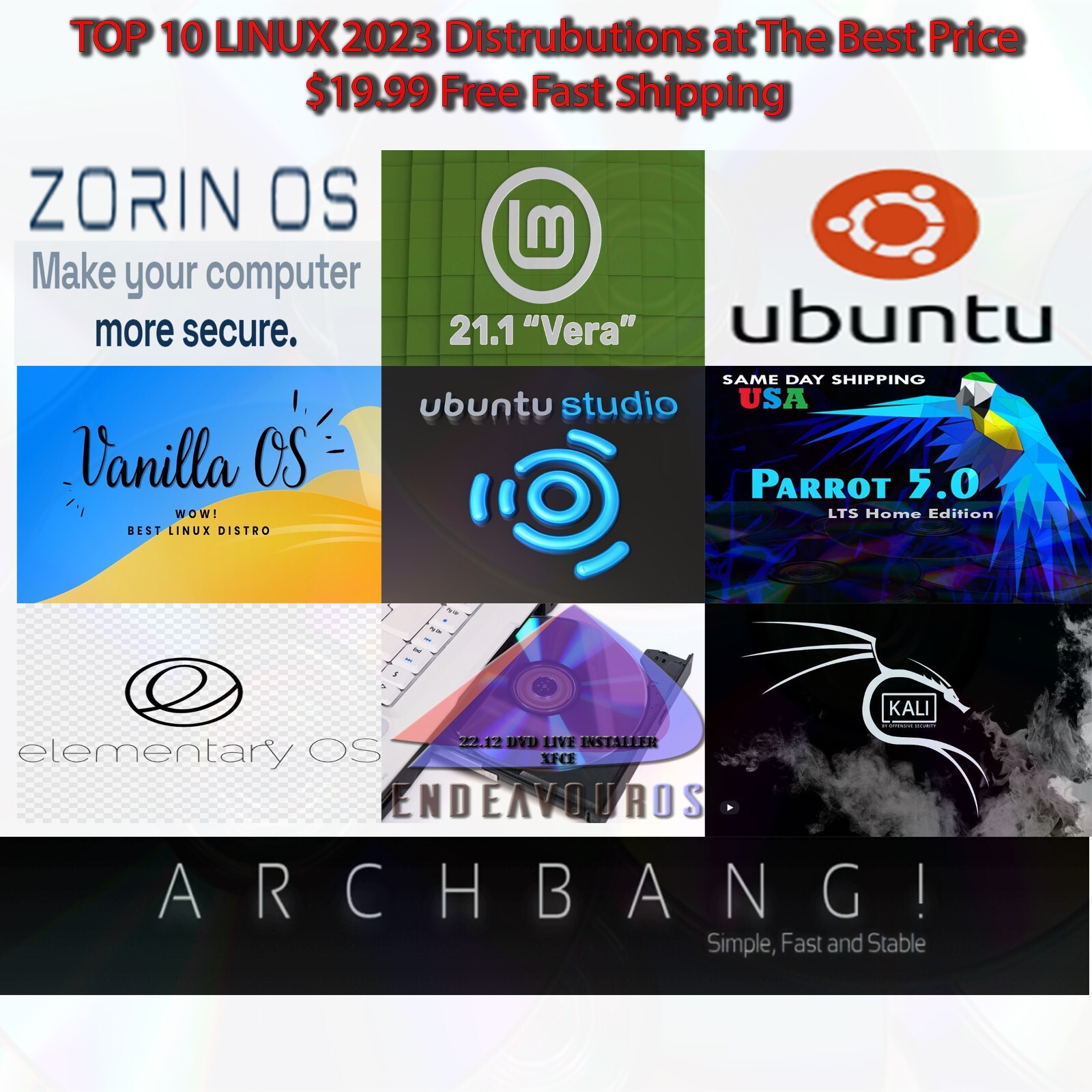 Top 10 Linux Distros 2023 „10 Disk DVD SET” Great Price Fast Free Shipping USA !