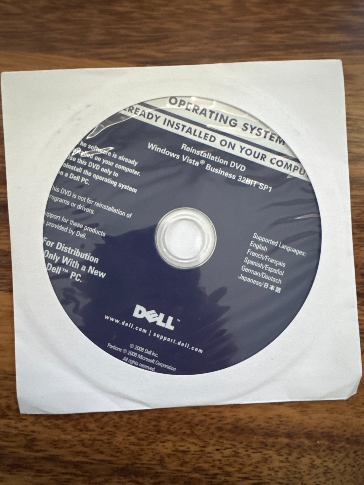 Dell Windows Vista Business 32BIT SP1 Reinstallation Disc – Sealed