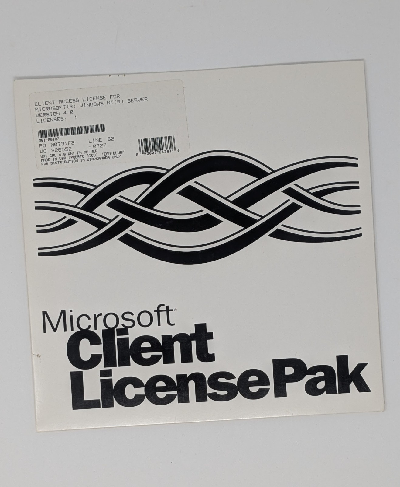 351-00187 Microsoft Windows NT Server 4.0 CAL 1 Client Access License – SEALED