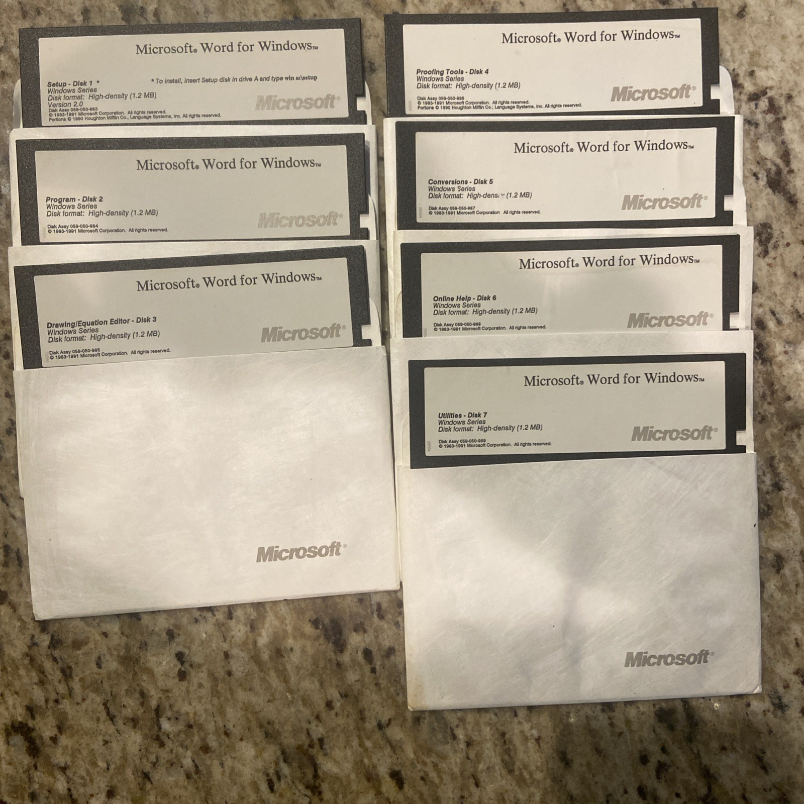 Microsoft Word For Windows 2.0 Floppy Disk Set (1-7) 5.25” 1991 with userguide