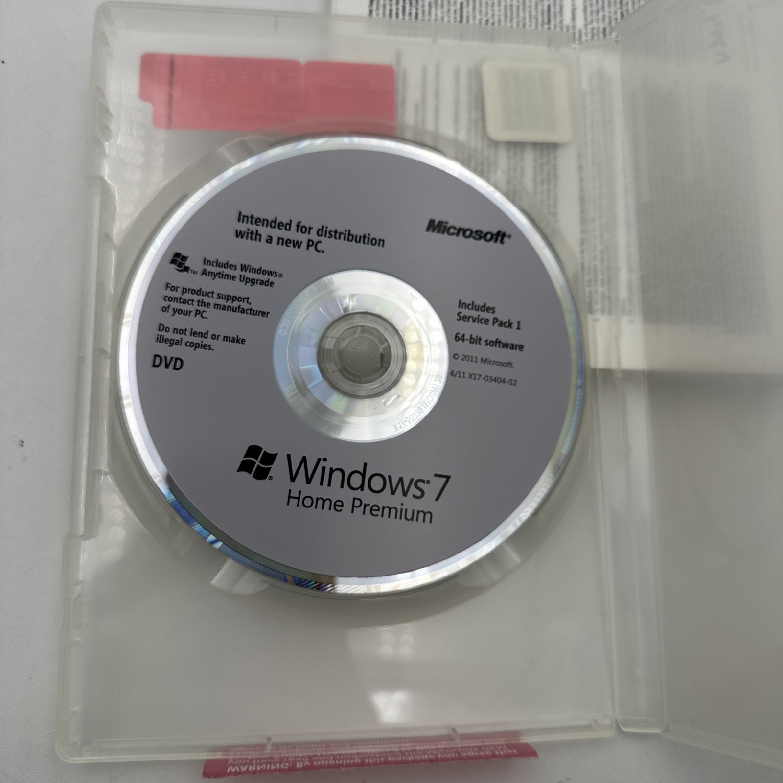Microsoft Windows 7 SP1 Home 64 Bit OEM System Builder Pack-Used