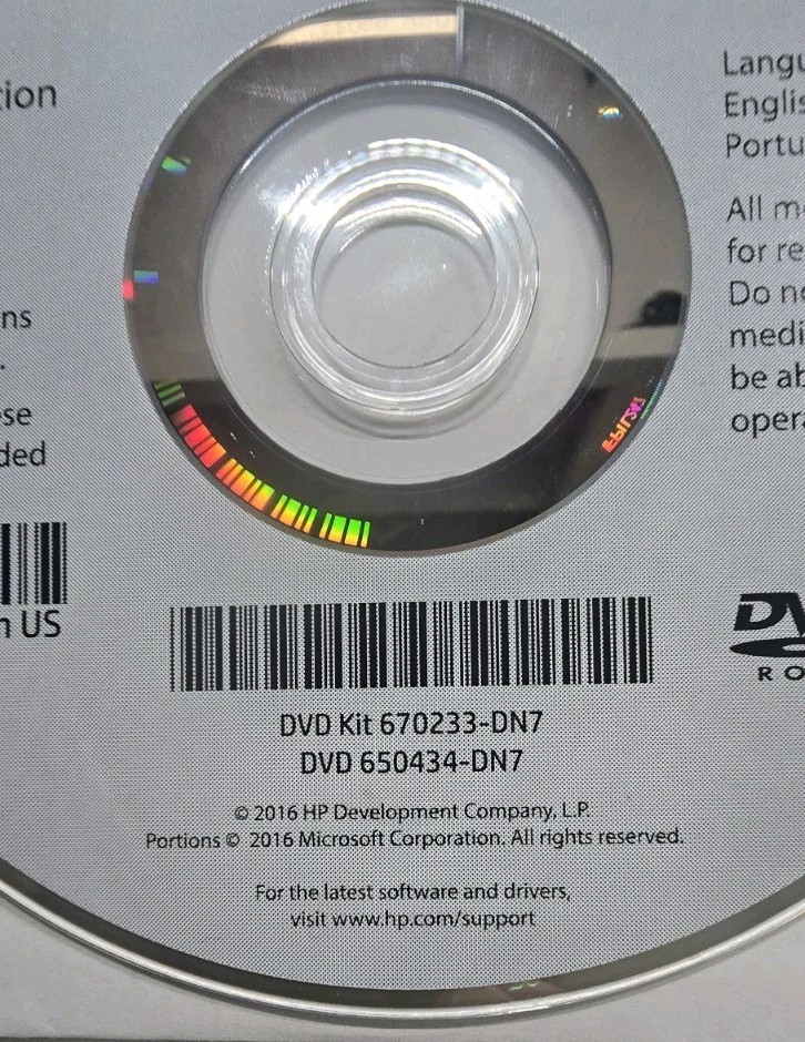 HP Operating System DVD – Windows 7 Pro SP1 64-bit DVDKIT 670233-DN7 No PROD KEY