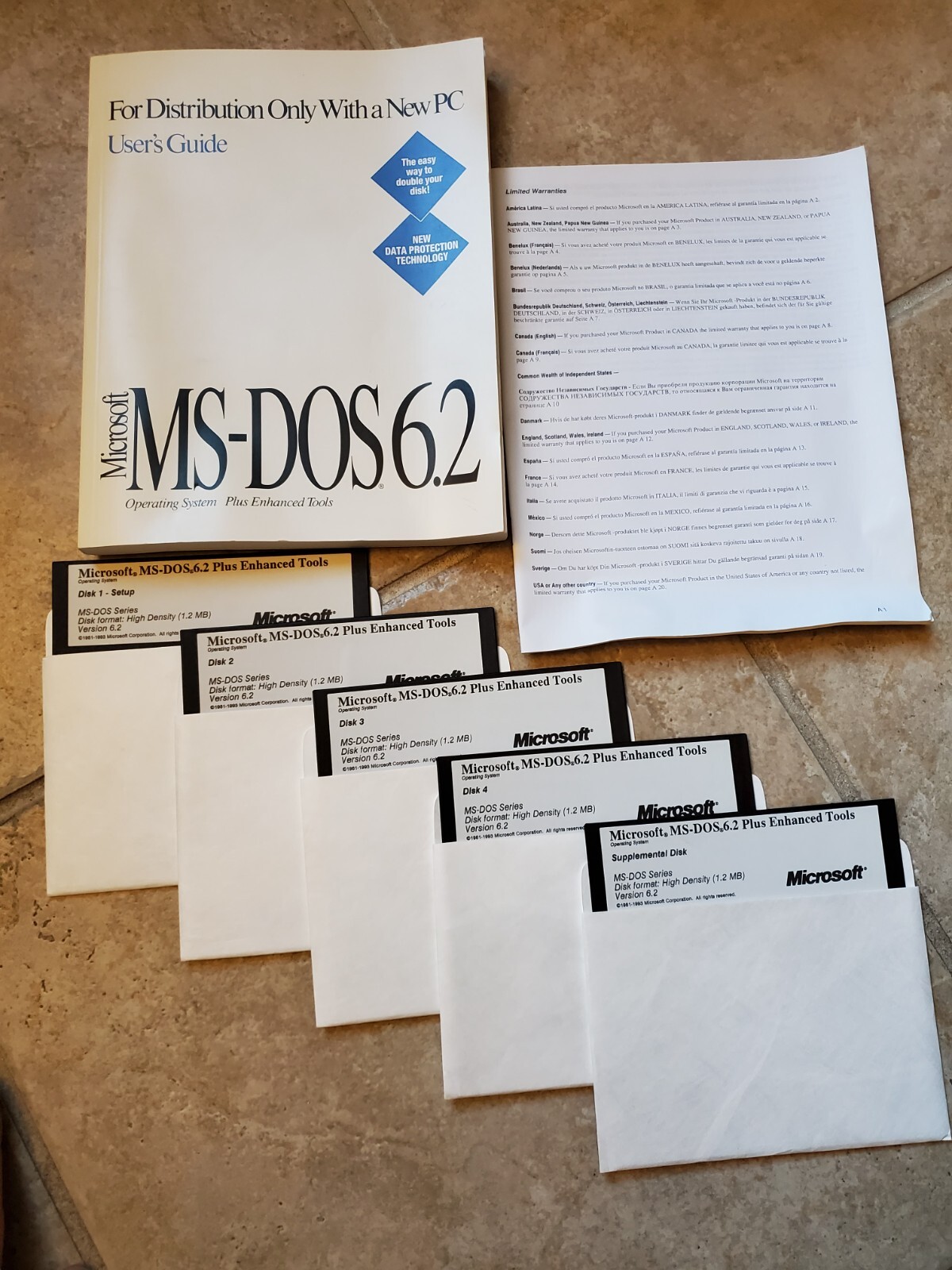 Microsoft MS-DOS 6.2 OS Plus Enhanced Tools 5.25″ Floppy Disks w/ User Guide