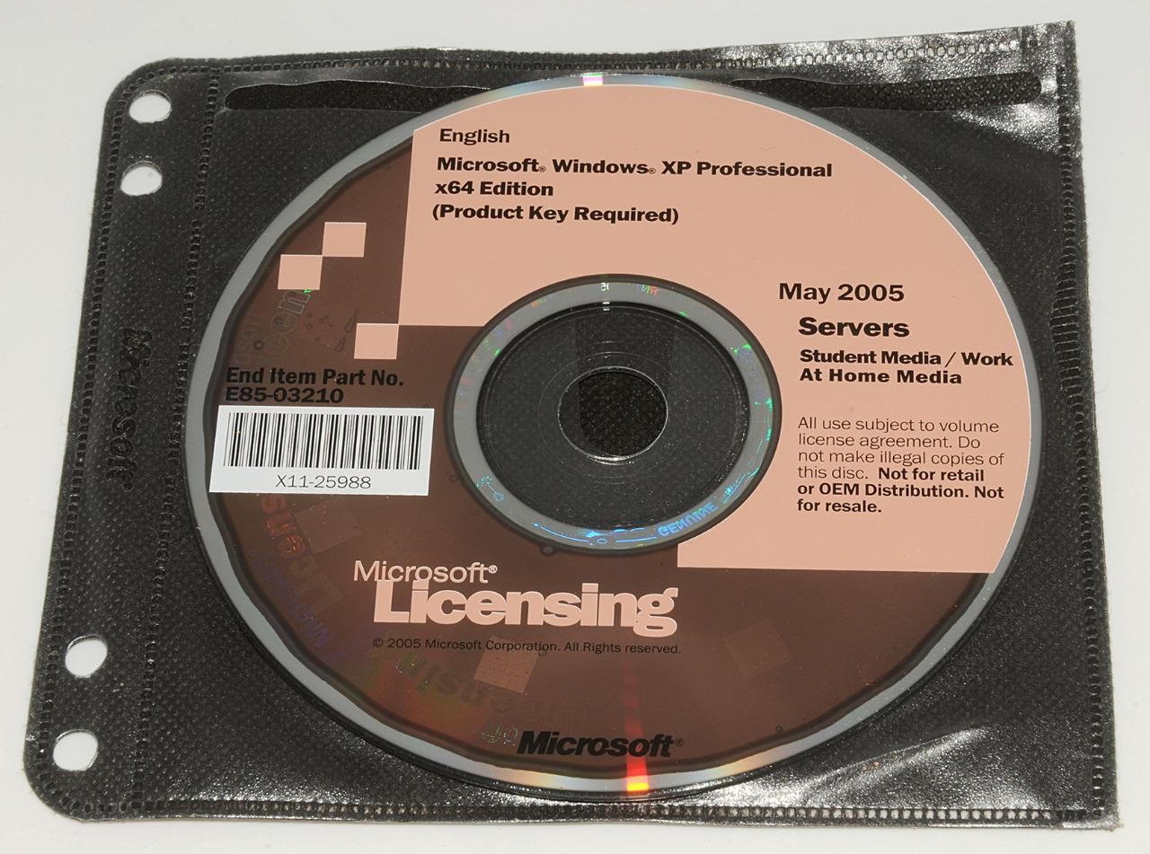Microsoft ~ Windows XP Professional – Student Media CD X64 E85-03210 May 2005