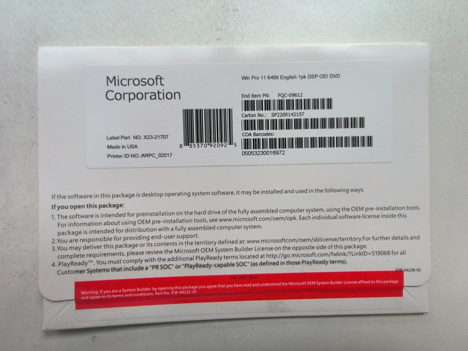 Win 11 Pro 64-bit Installation DVD with Activation Key Brand New + Free Shipping