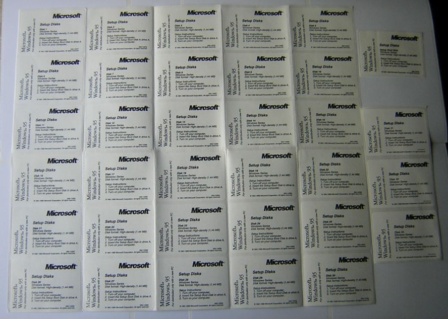 Microsoft Windows 95 3.5″ Setup Disk Floppy Diskette Labels Set of 34 (1996) NOS