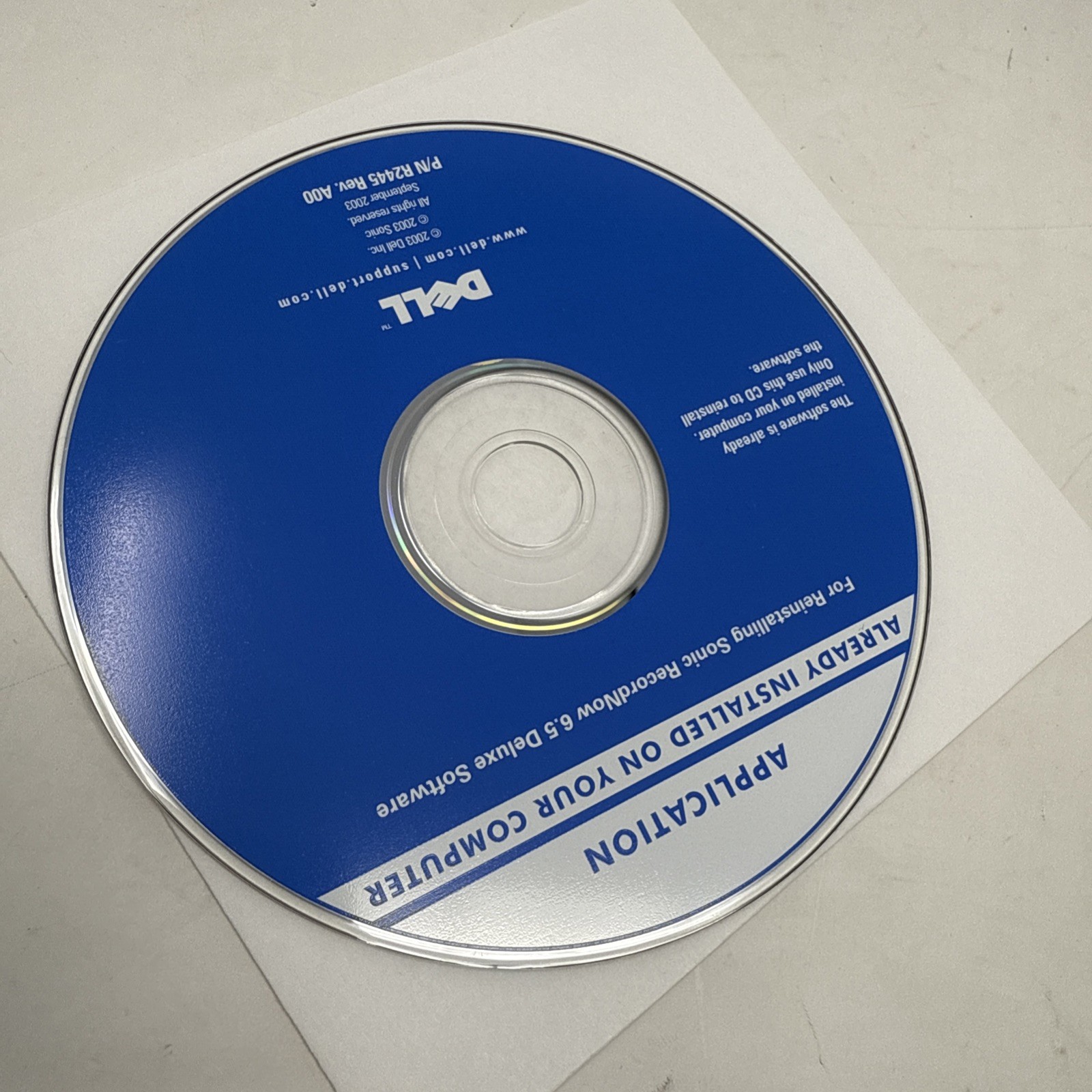 Dell Reinstalling Sonic RecordNow 6.5 Deluxe Software P/N R2445 RevA00 Disc 2003