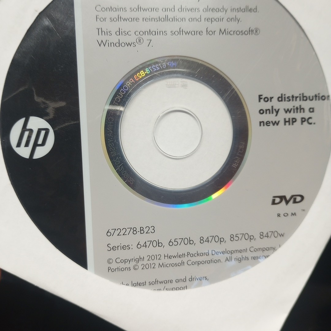 HP Application & Driver Recovery DVD Windows 7 Professional 2012 64bit SEALED!!!
