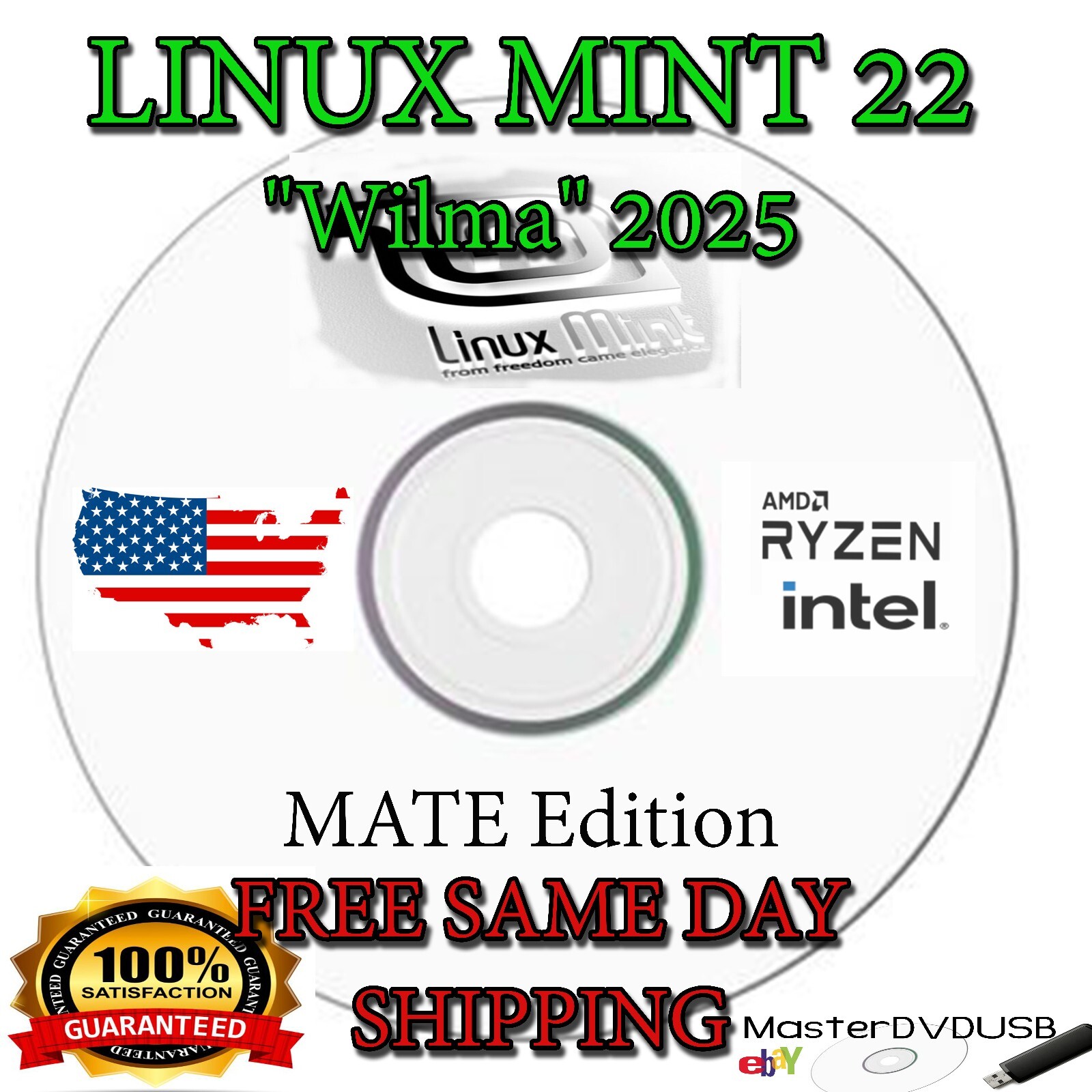 Linux Mint 22 „Wilma” 2025 MATE Edition BOOT DVD Same Day Shipping California