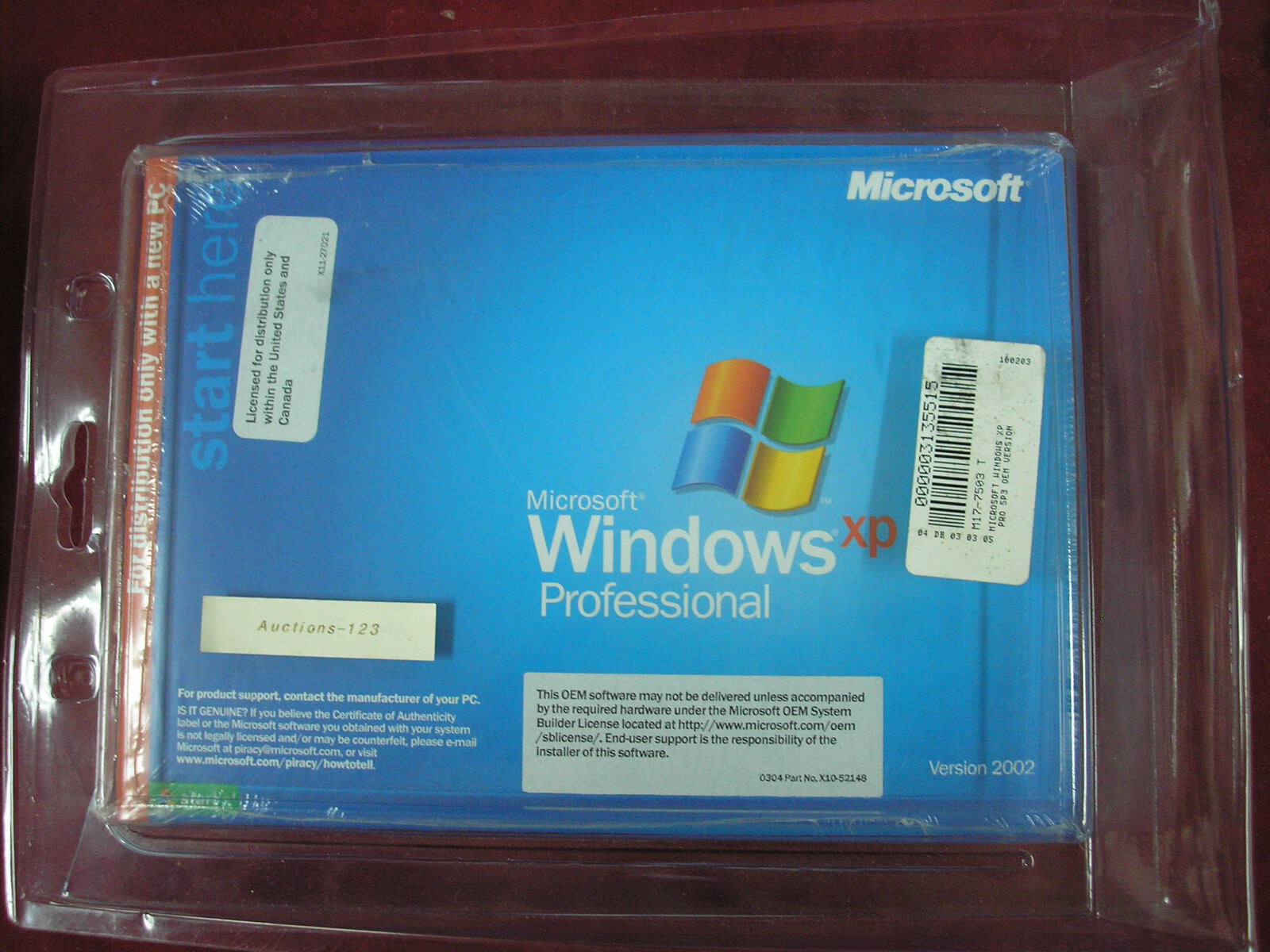 MICROSOFT WINDOWS XP PROFESSIONAL w/SP3 IP PLASTIC CONTAINER MS WIN PRO =SEALED=