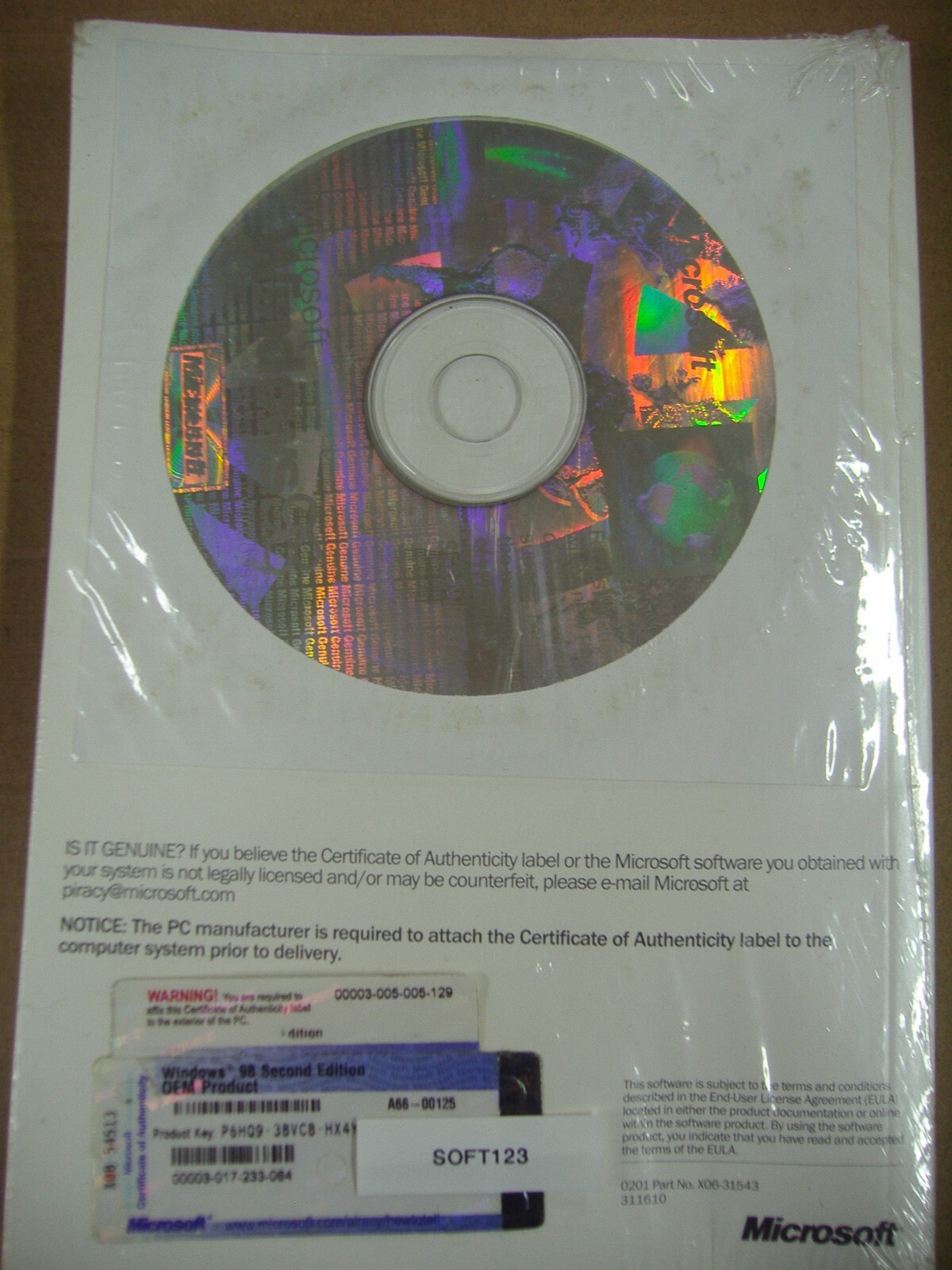 MICROSOFT WINDOWS 98 SE SECOND EDITION FULL OPERATING SYSTEM MS WIN 98SE =NEW=