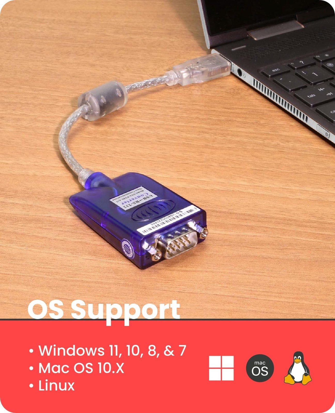 GearMo Windows 7/8/10/11 Compatible USB to RS232 Serial Adapter w/FTDI Chip, …