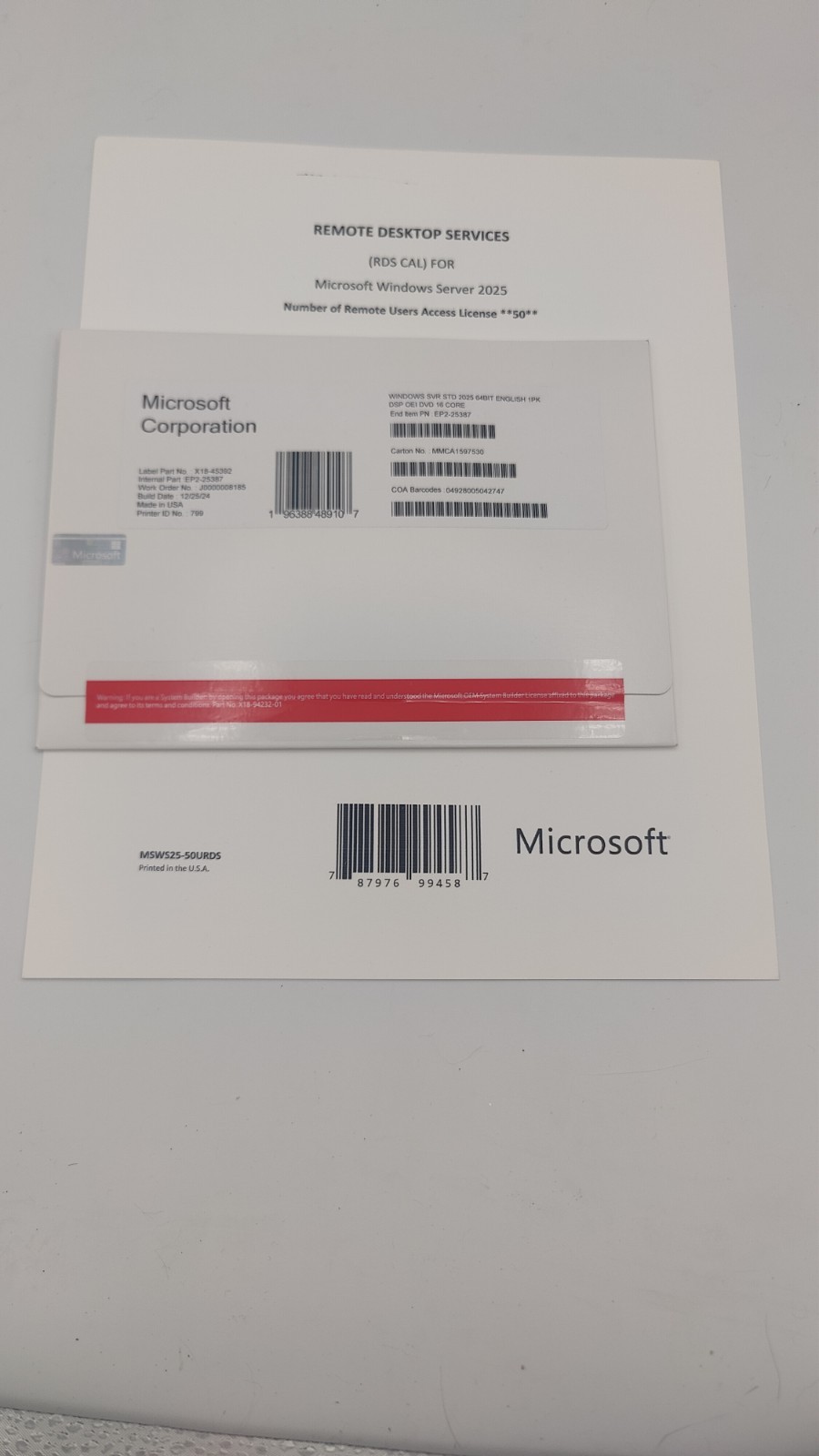 Bad HDD w/Windows Server 2025 Standard 16-CORE -Bonus 50 RDS Remote Desktop CALS