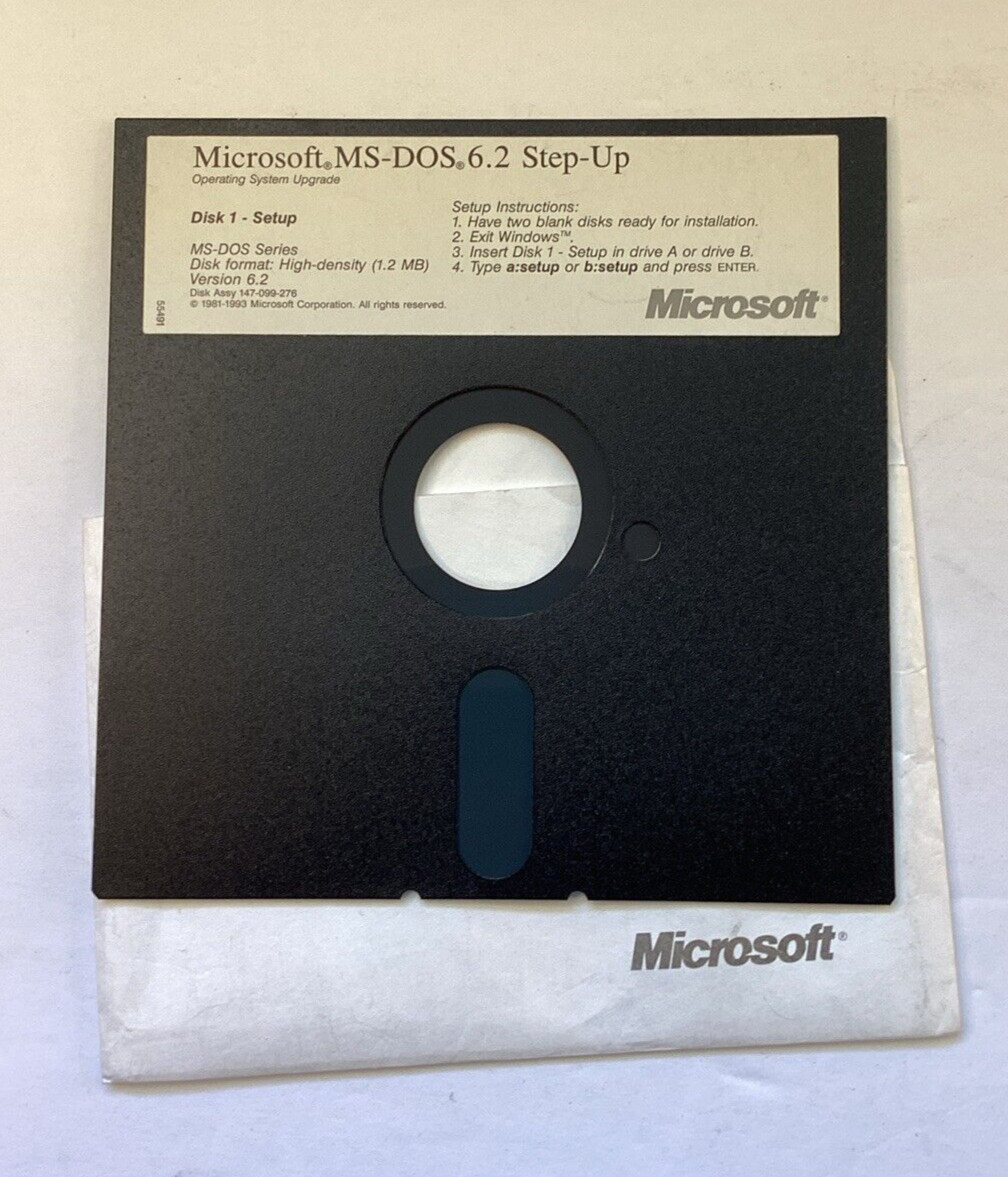 Microsoft MS-DOS 6.2 Step-Up Operating System Upgrade 5.25″ Floppy Setup Disks
