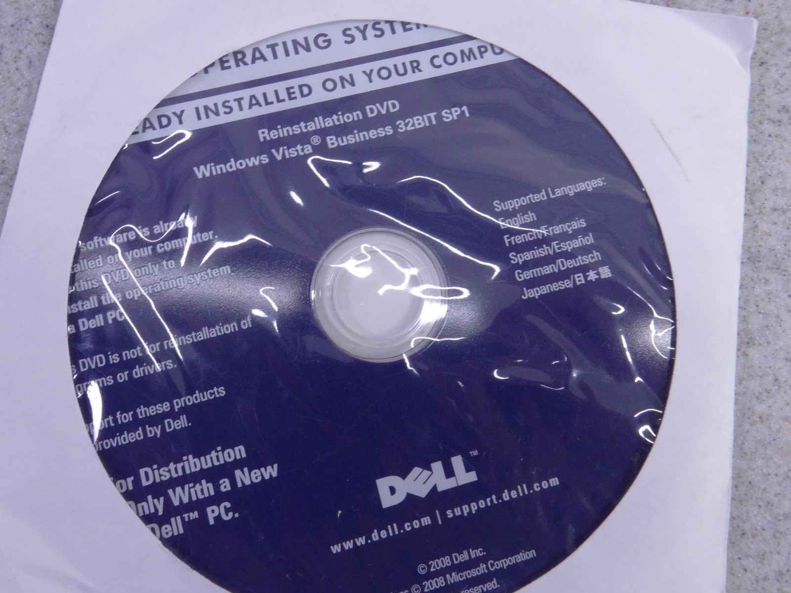Dell Reinstallation for Windows Vista Business 32-Bit SP1 Sealed