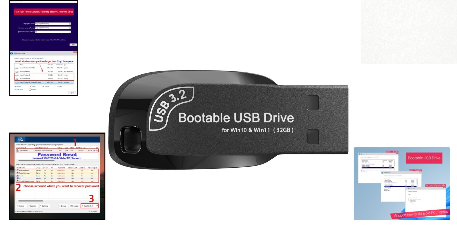 Ultimate 32GB USB Drive 3.2 – Reinstall Windows 11/10 Without TPM Required