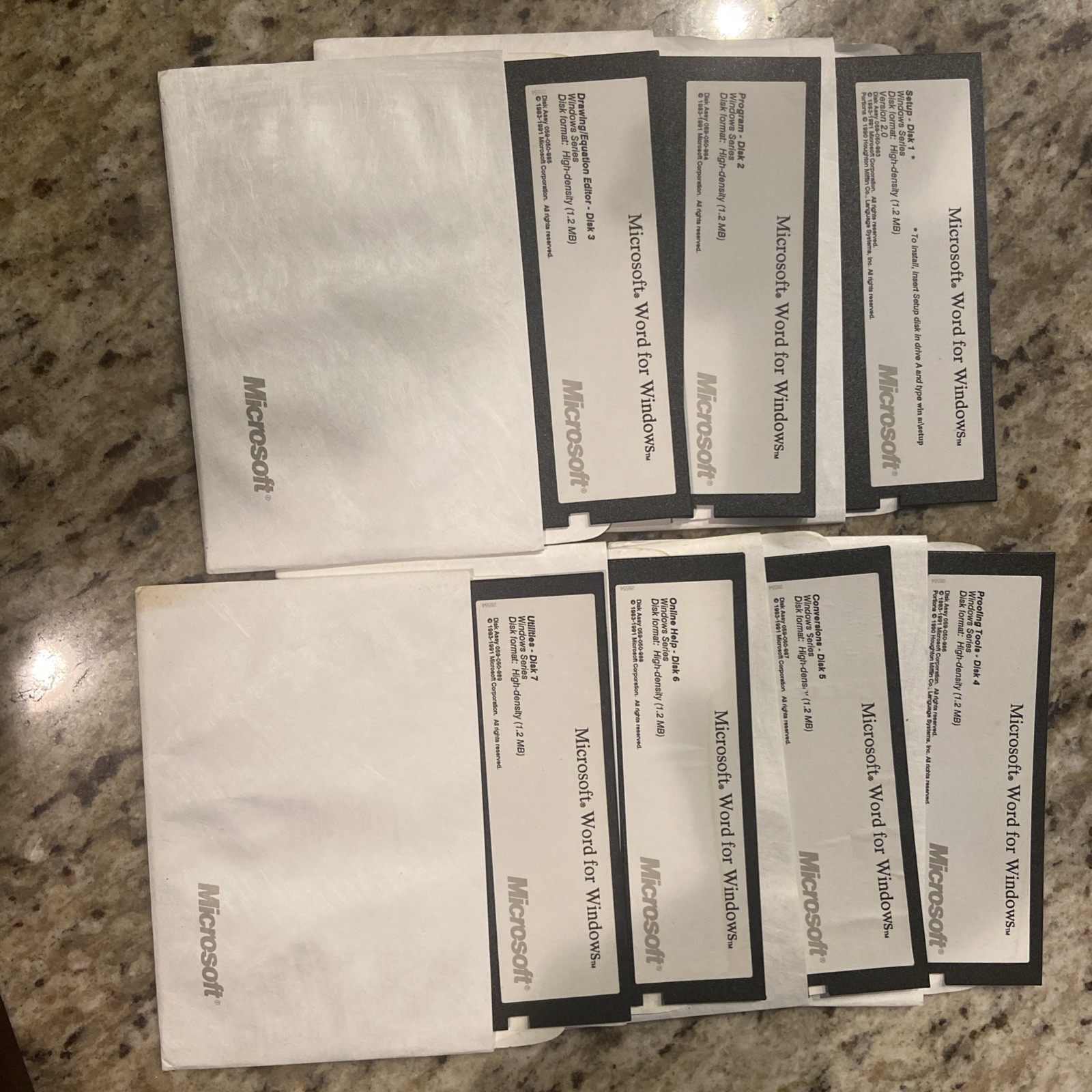 Microsoft Word For Windows 2.0 Floppy Disk Set (1-7) 5.25” 1991 with userguide