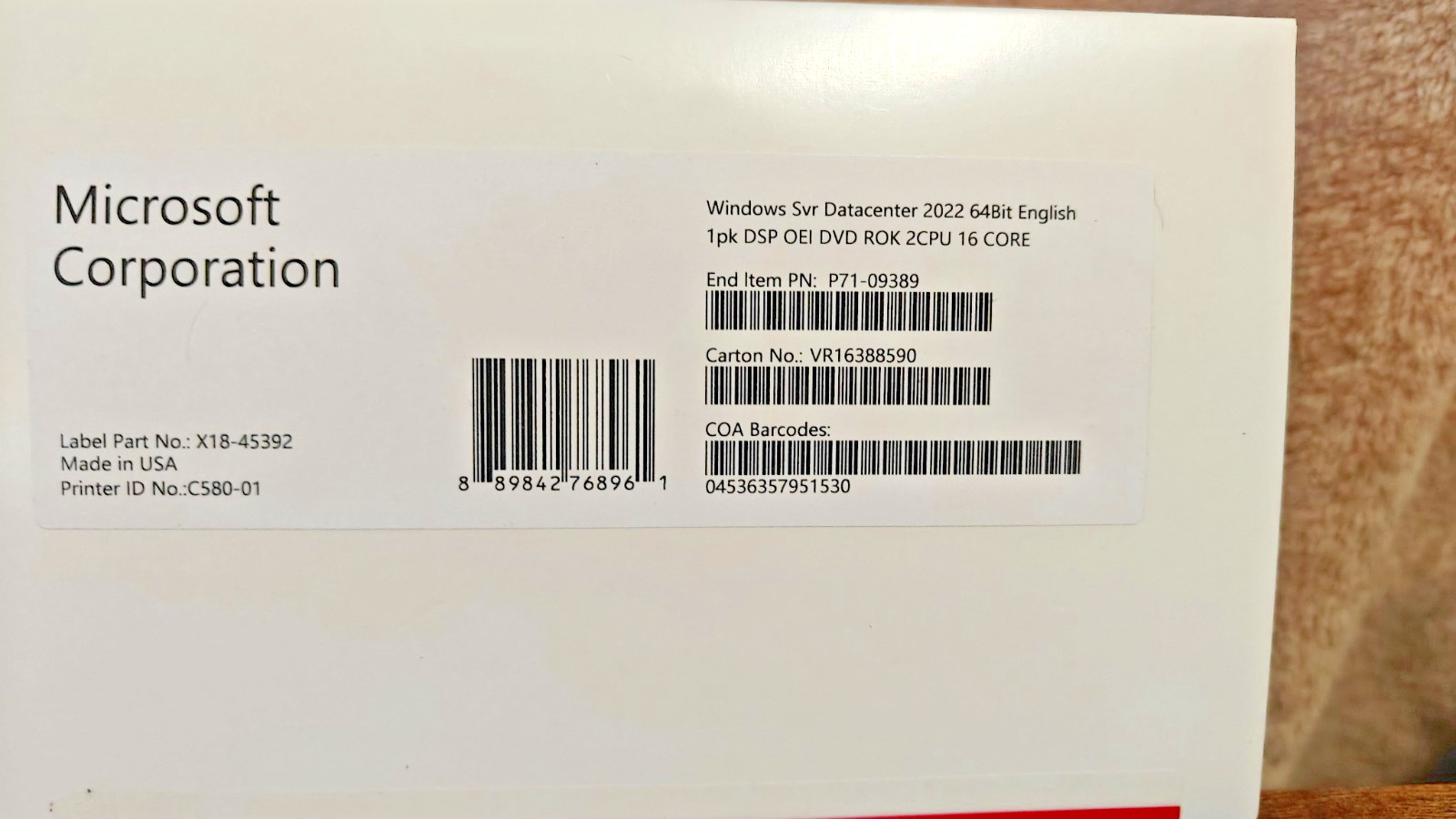 Microsoft Windows Server 2022 Datacenter – 2CPU x 16 Core License (P71-09389)