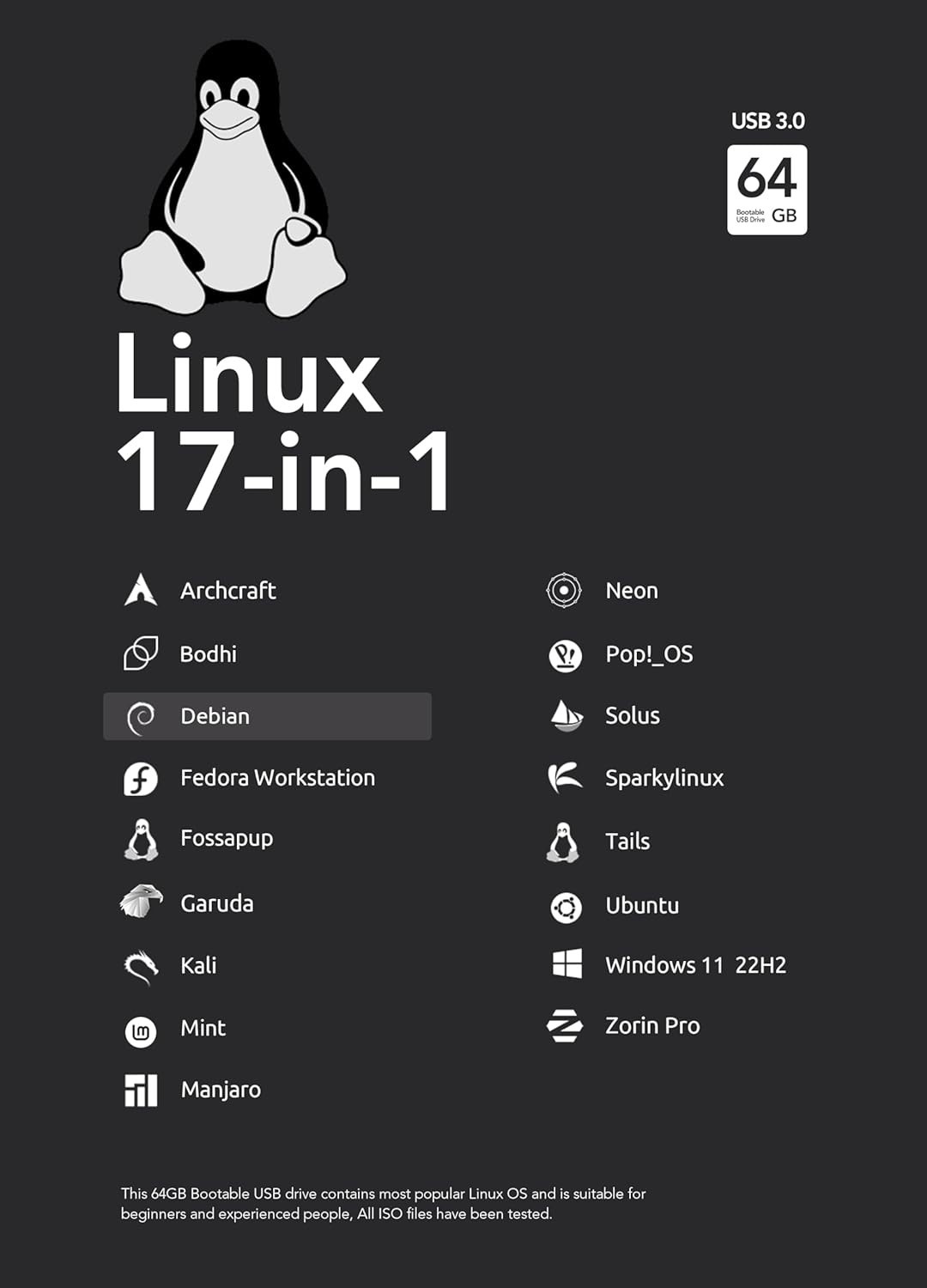 Multi-OS 64GB Bootable USB Drive 3.2 – Instantly Access Latest Linux & Windows