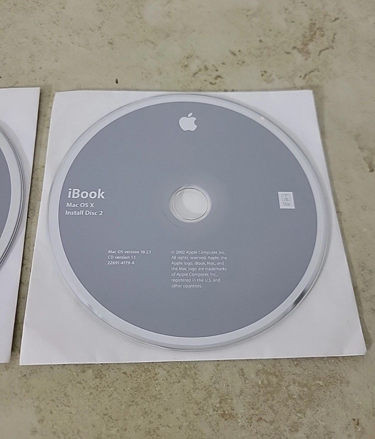 2002 Macintosh iBook Mac OS X 10.2.1 Discs Operating System Install CDs
