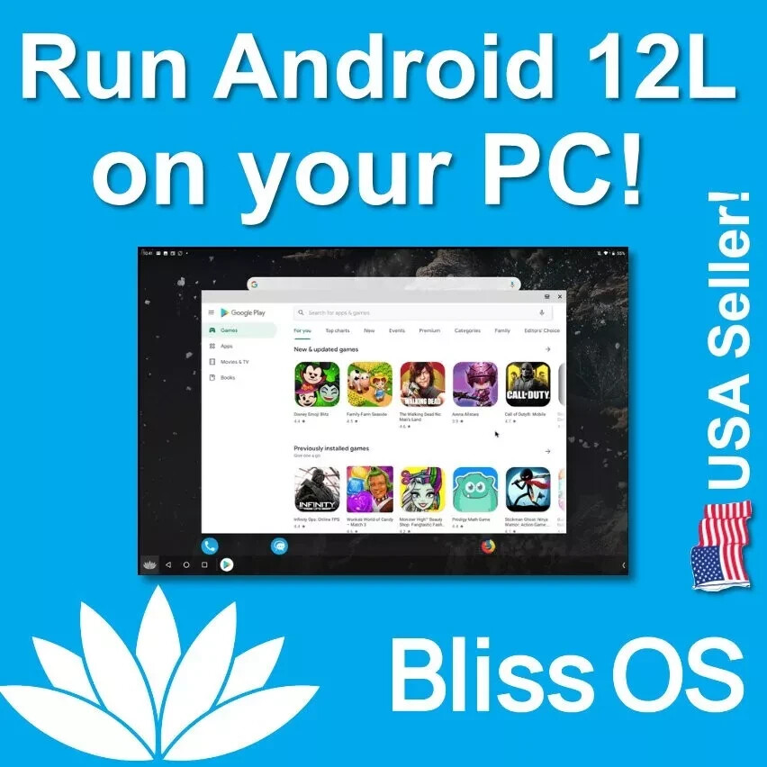 BLISS OS 15 (ANDROID 12L On PC) – Bootable InstallDVD US SELLER Free Shipping***