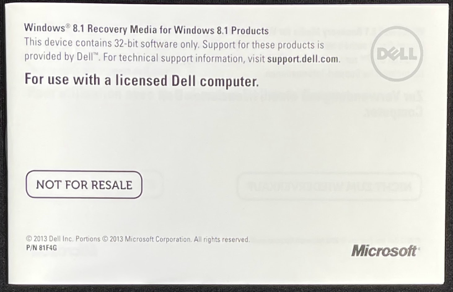 Dell / Microsoft Windows 8.1 – 32-Bit Recovery Media Thumb Drive / T5TY3