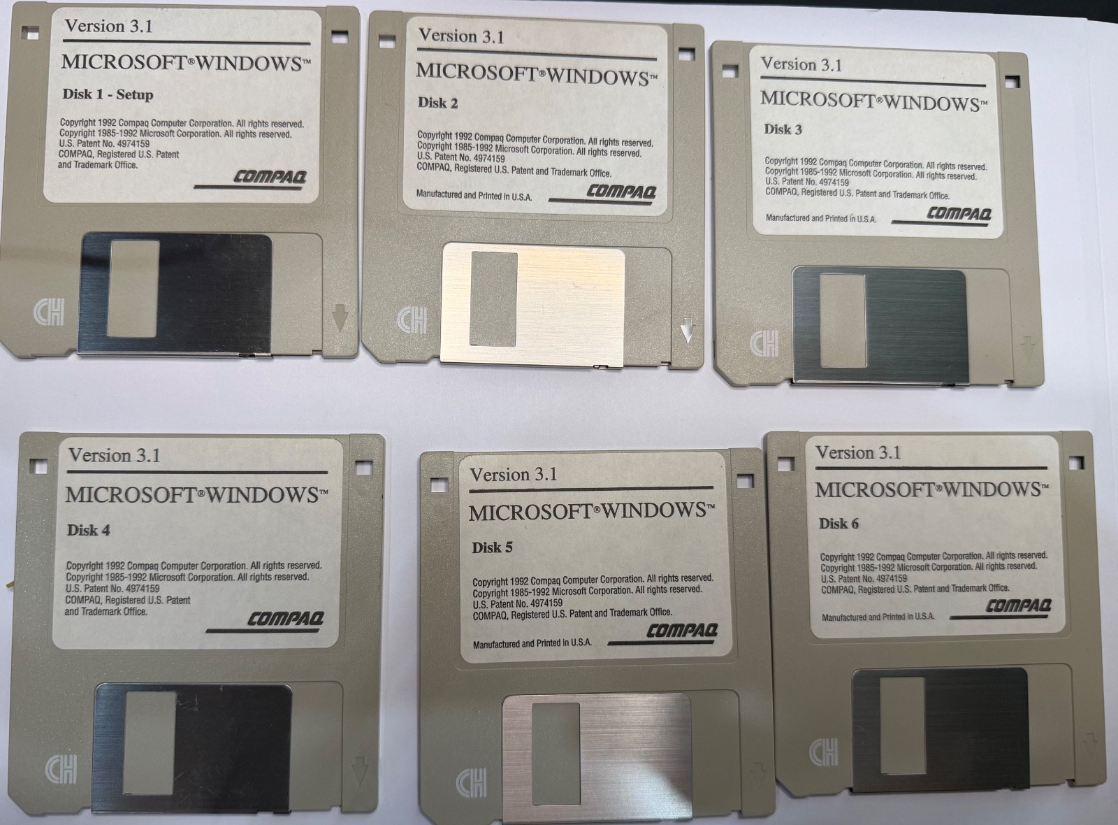 Vintage 1993 Compaq Microsoft Windows 3.1 Lot – Six Floppy Disks – Untested