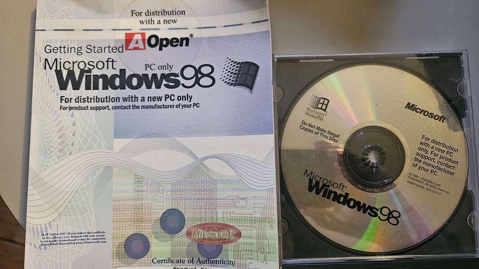 Microsoft Windows 98 CD Manual.and Product KEY