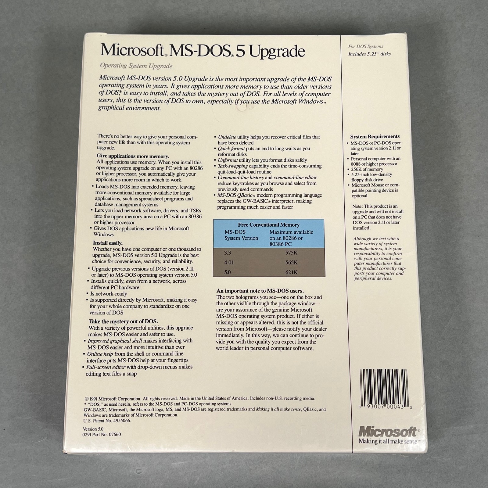 SEALED Vintage Microsoft MS-Dos 5 Upgrade PC Software Includes 5.25″ Disks NEW