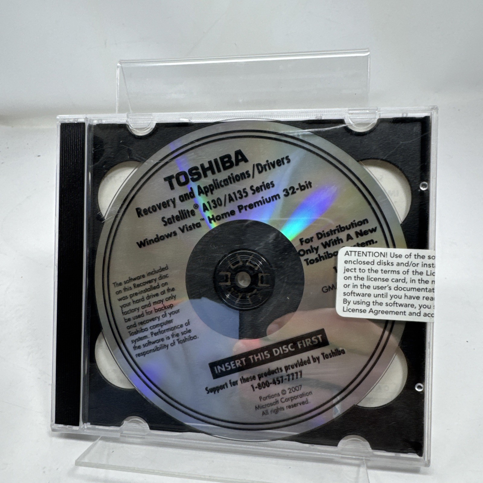 Toshiba Recovery + Applications Drivers DVD Satellite A130/a135 Series Disc NEW