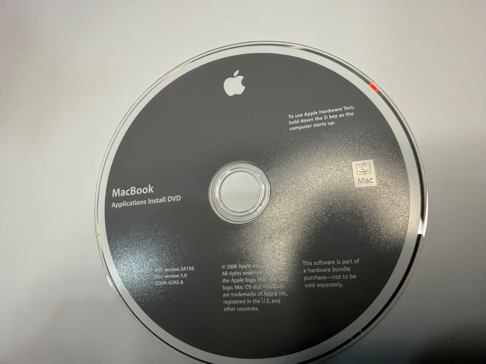 MacBook Application Install DVD – Disc Version 1 – Version 3A158 – 2Z691-6292-A