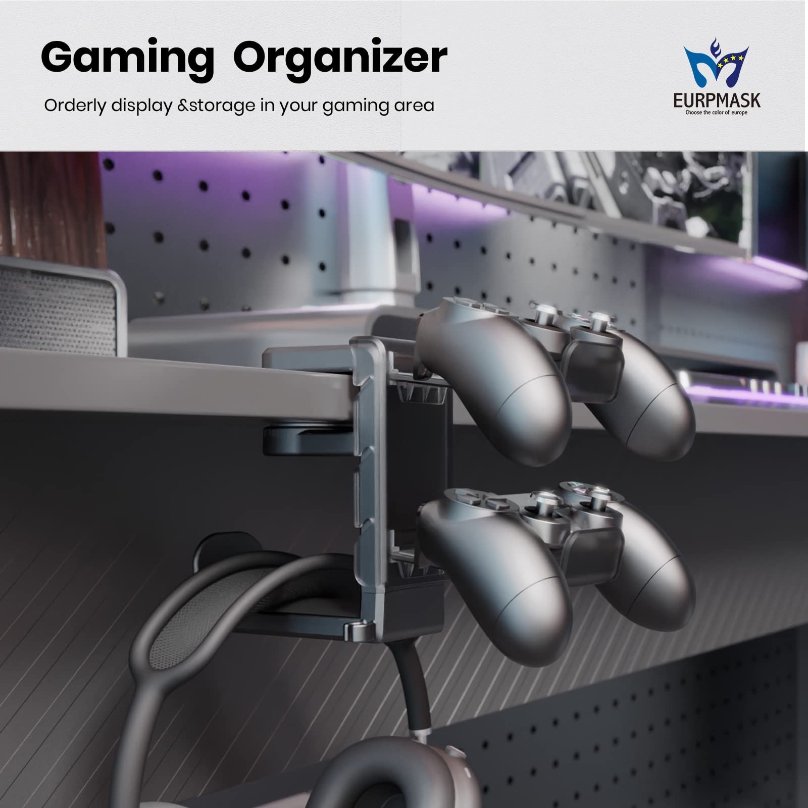 3-in-1 PC Gaming Headset&Controller Holder – EURPMASK Headphone Stand w/Adjus…