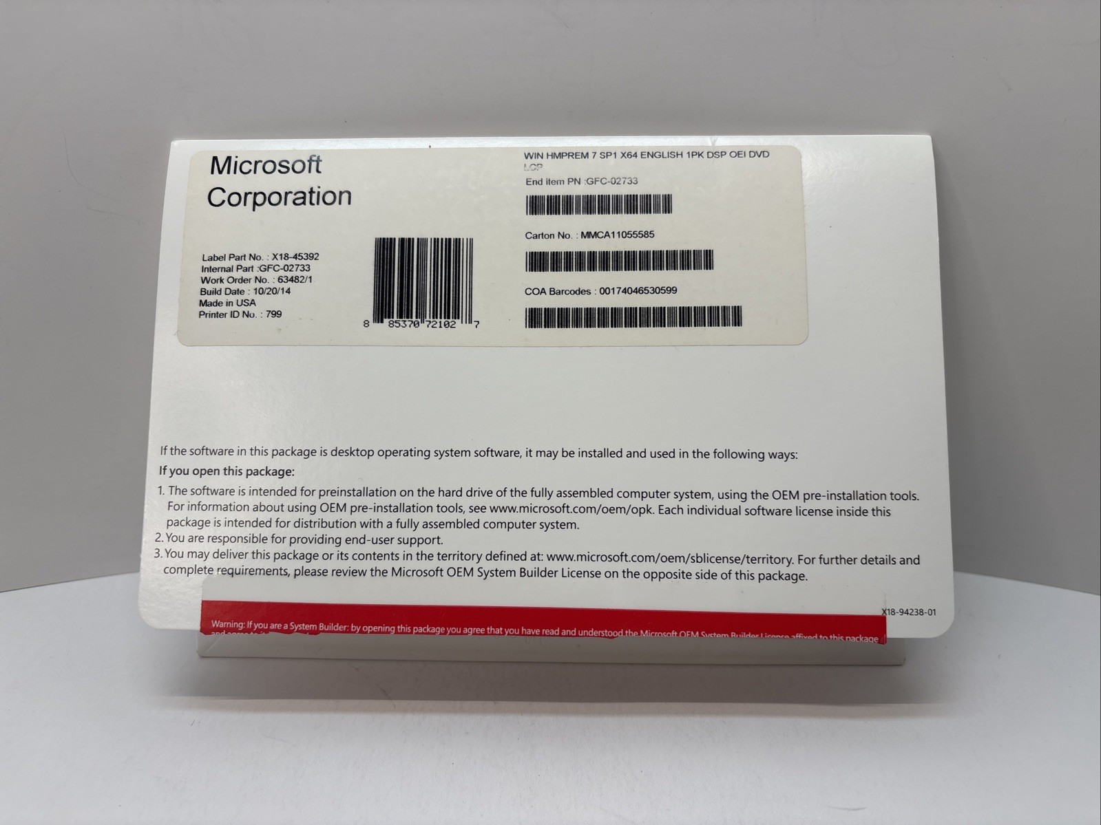 Microsoft Windows Win Pro 7 SP1 X64 English DVD Windows 7 Professional SEALED