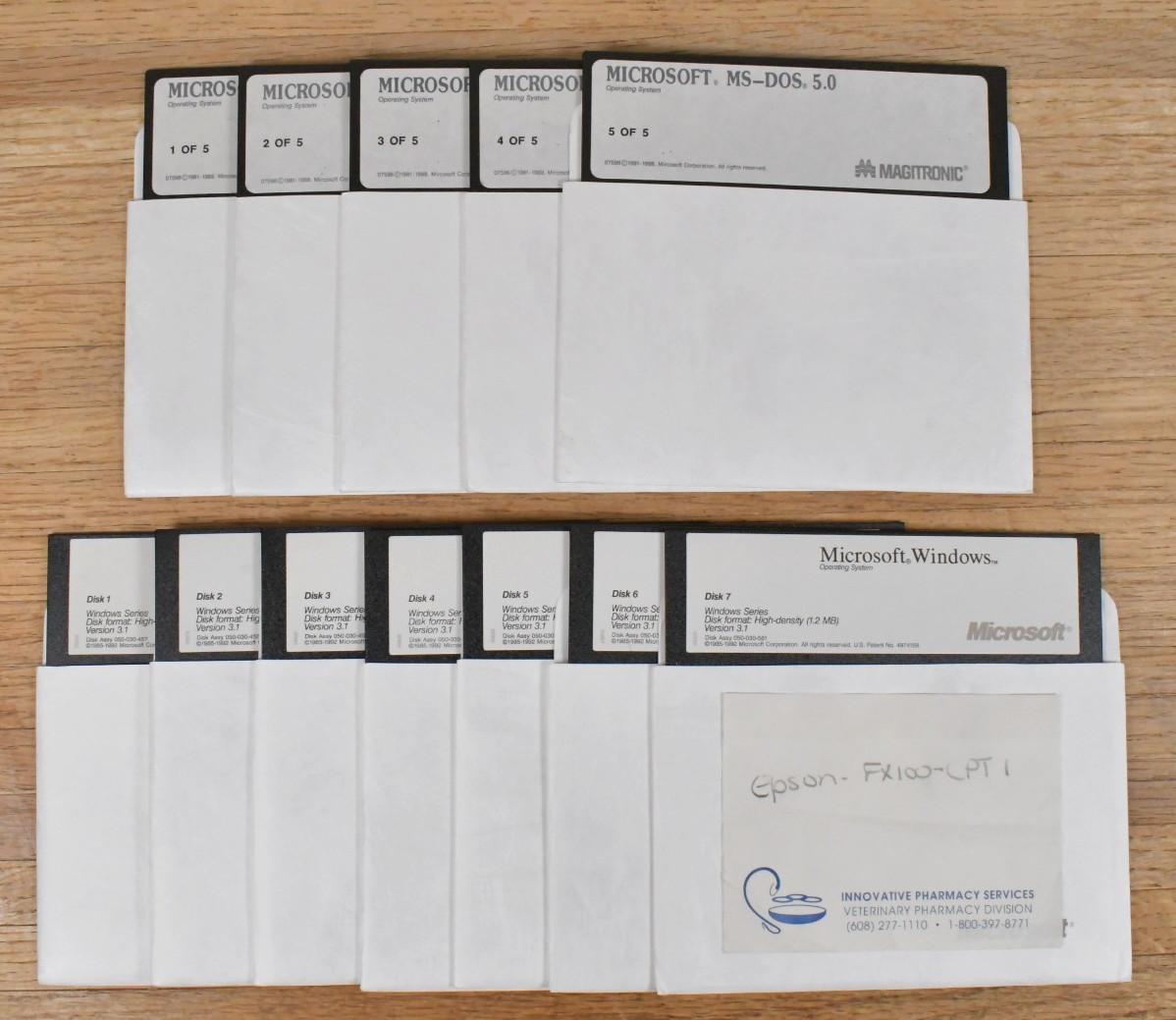 Vtg 1988 MS-DOS + Windows 3.1 Operating Systems on 5.25″ Floppy