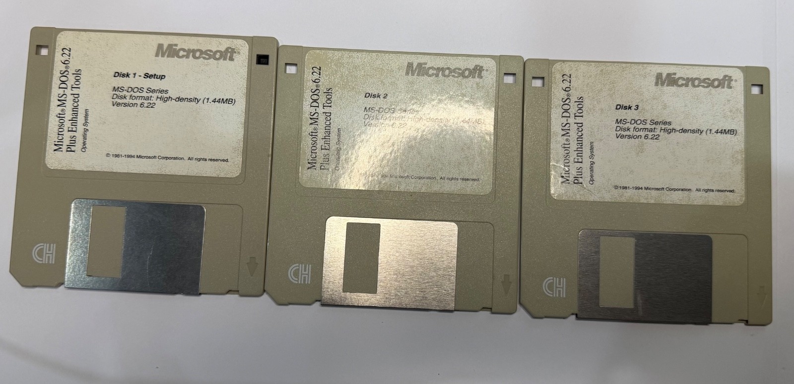 Microsoft MS-DOS 6.22 Plus Enhanced Tools 3.5” Floppy Disks 1-3