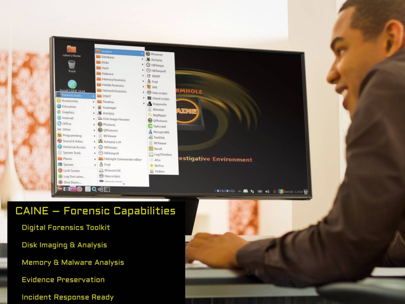 IT Digital Forensics Investigative Environment Toolkit (CAINE) Bootable Live USB