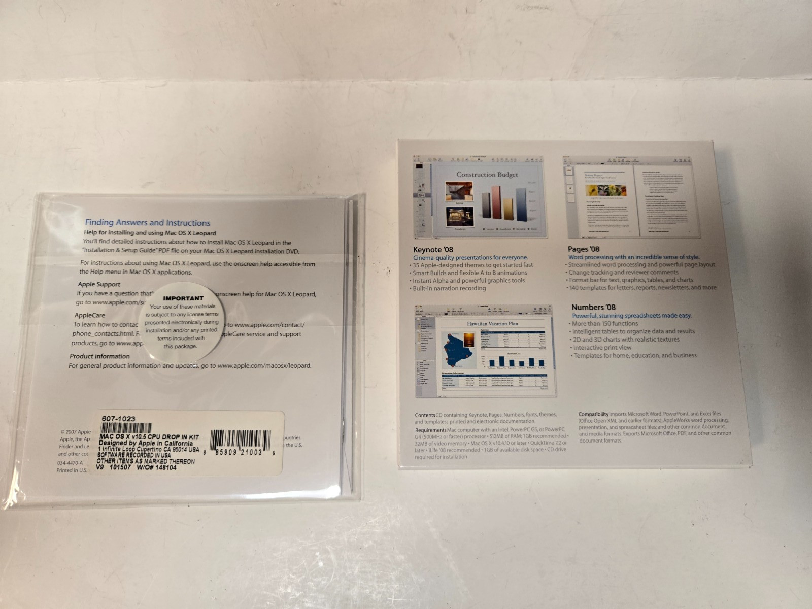 Apple Mac OS X Leopard, iWork 08 w/serial number, Install CD DVD
