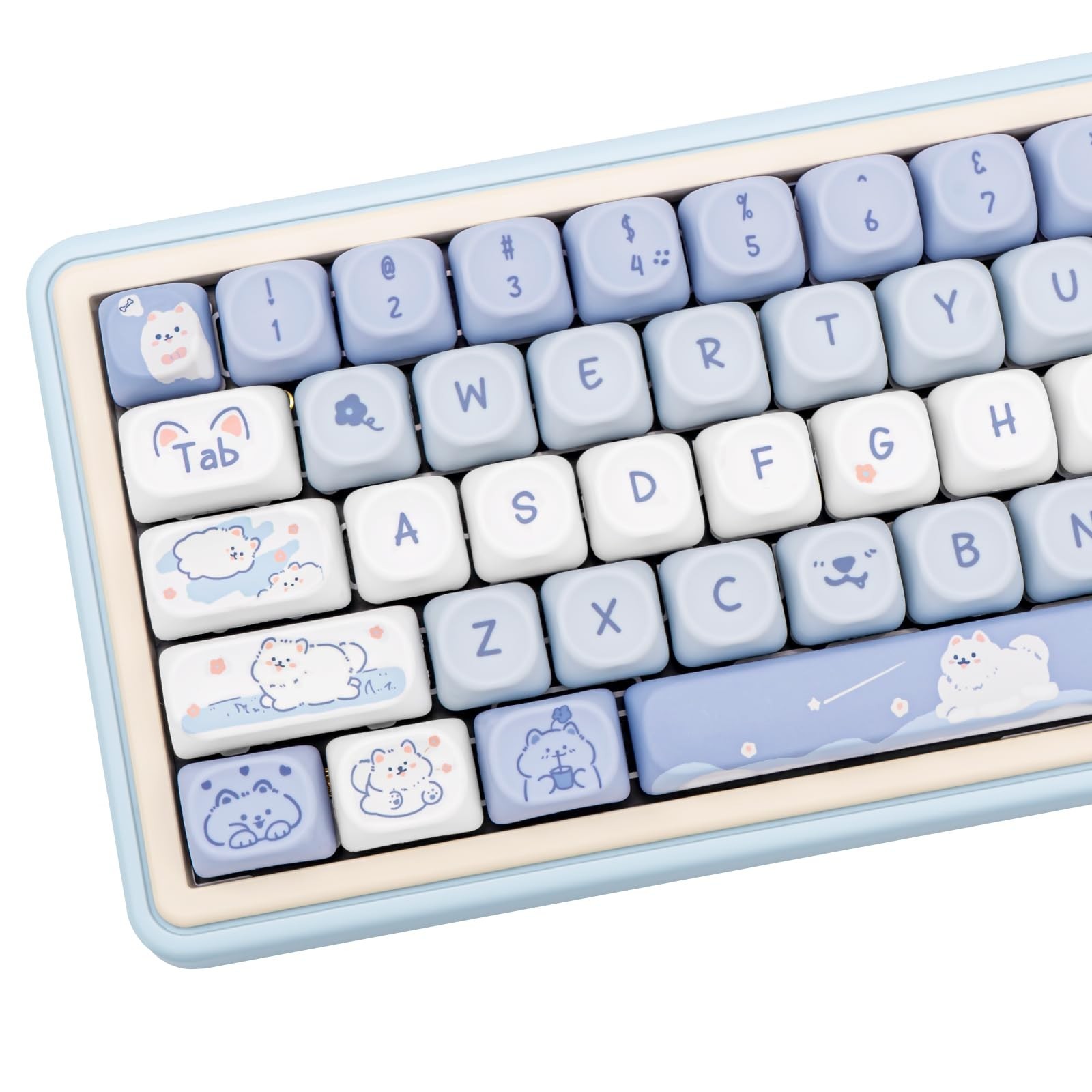 Blue White MOA Profile Custom PBT Keycaps 132 Keys Set Dye Sublimation Keycap…