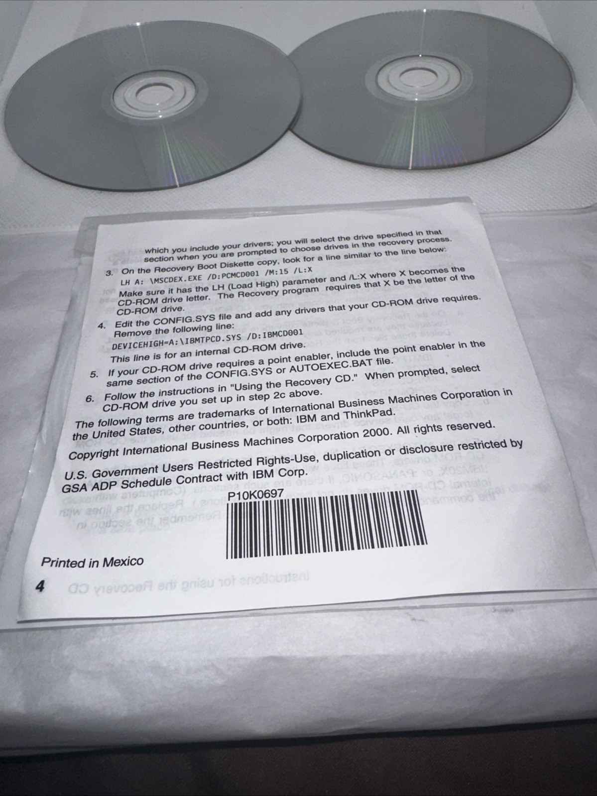 IBM Thinkpad A20m Version 1.0 Product Recovery CD-ROM 1 Windows NT And 1 2000