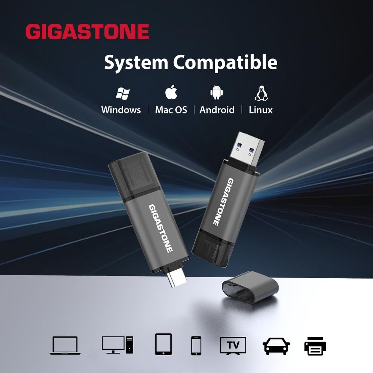 GIGASTONE 128GB Dual USB Flash Drive 2-Pack, USB 3.2 Gen 1, 2-in-1 USB C+A, S…