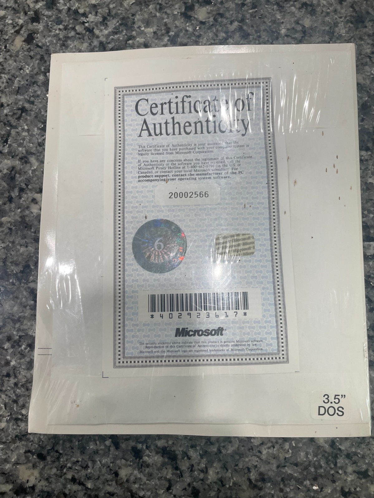 Microsoft MS-DOS 6 with COA, 3.5″ disk (New/Unopened)