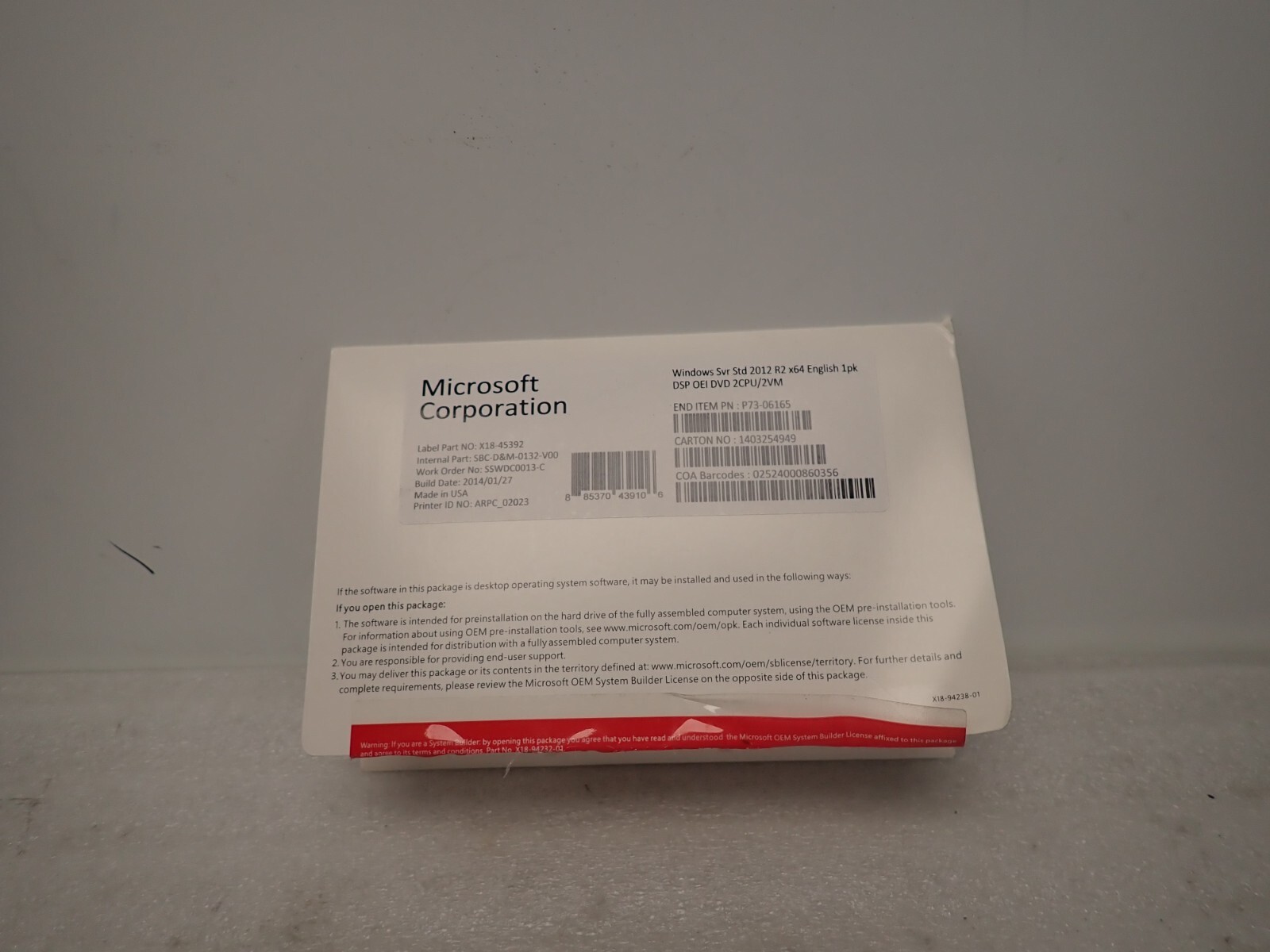 Microsoft Windows Svr Std 2012 R2 x64 English 1pk 885370659931 – Used