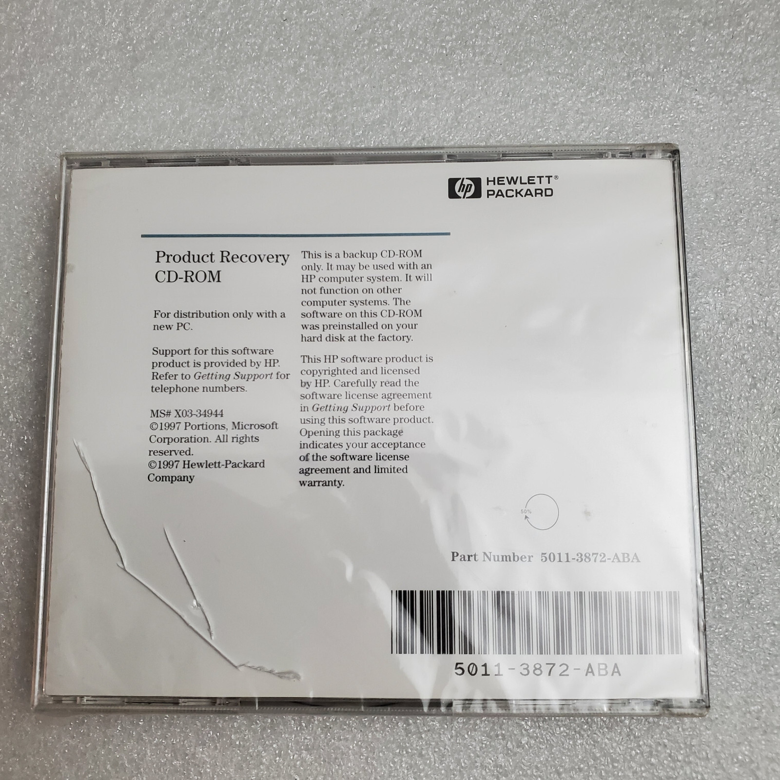 Hewlett Packard Brio HP Recovery Cd 5011-3872-ABA 1997 vintage