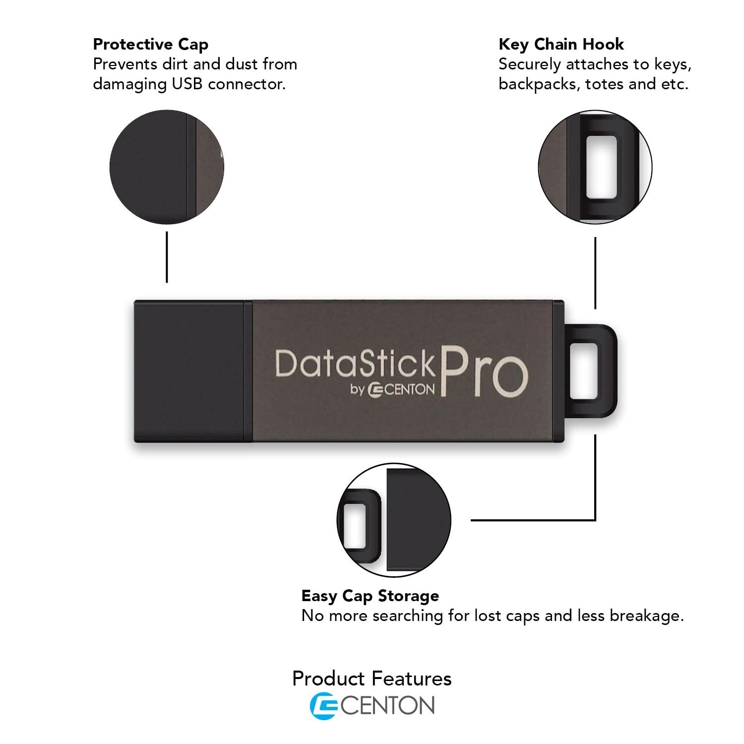 Centon DataStick Pro USB 3.0 Flash Drive 32GB x 5, Charcoal Metallic (S1B-U3P…