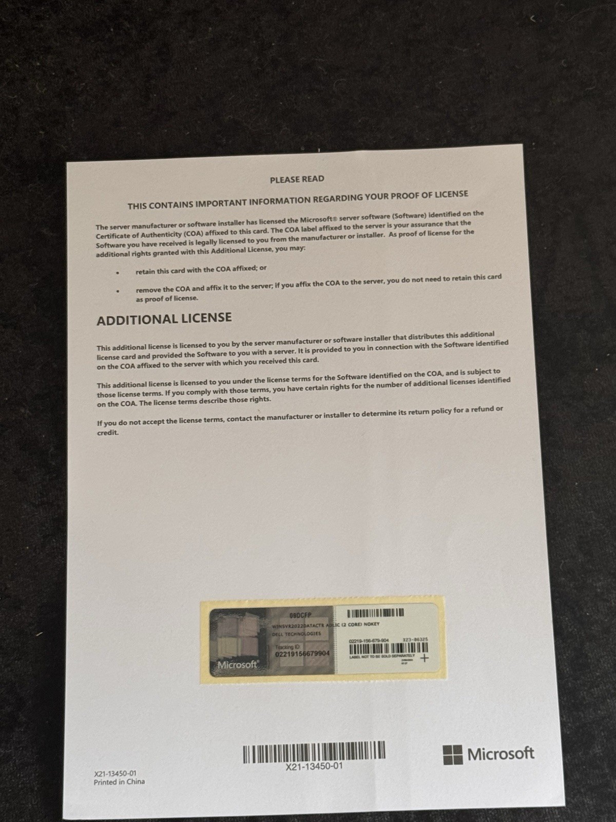 Windows Server 2022 Data Center Additional 2 Core License Inc VAT Invoice