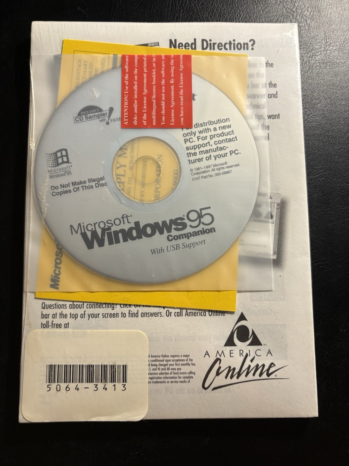 Microsoft Windows 95 OEM Sealed Companion CD USB Support COA AOL 1997