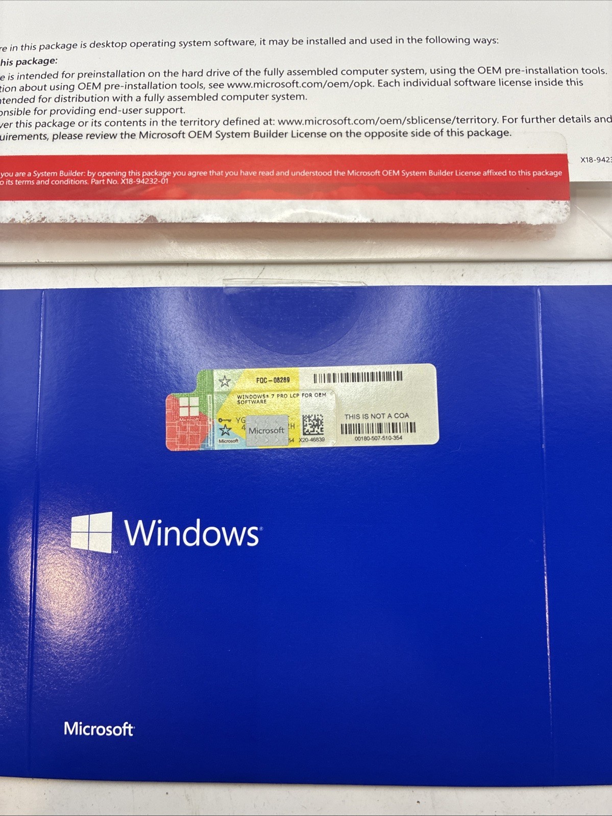 Microsoft Windows Win Pro 7 SP1 X64 English DSP OEI/JUA2742
