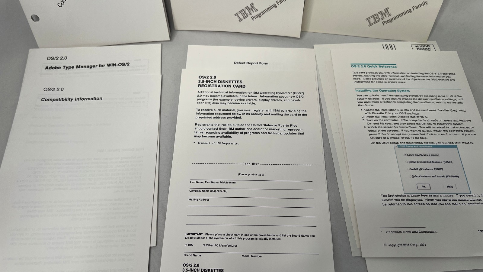 IBM OS/2 1992 Version 2.1 3.5 inch Complete Installation Diskettes and mauals