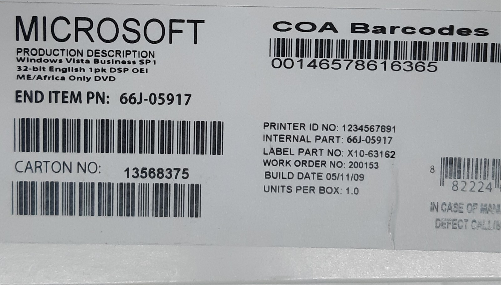 Microsoft Windows Vista Business SP1 32 Bit 1pk *BRAND NEW* *FACTORY SEALED*